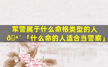 军警属于什么命格类型的人 🪴 「什么命的人适合当警察」